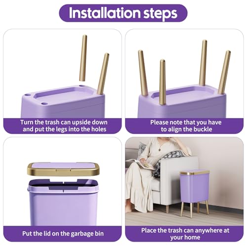 Purple Bathroom Trash Can with Lid and Legs (Purple)