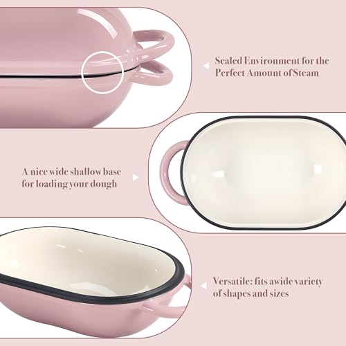 2 QT Oval Dutch Oven for Bread Baking (PINK / 2QT)