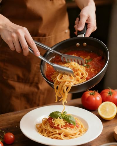 Spaghetti Spoon and Pasta Tong with Grip Teeth and Drain Holes (Silvery(stainless steel）)