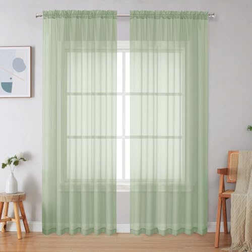 Light Green Sheer Curtains 84 Inches Long 2 Panels (Light Green / 59"W x 84"L (Pack of 2))