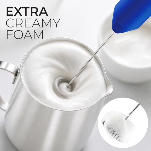 Powerful Milk Frother AA Batteries Included (Royal Blue and Gold / Compact Frother + Batteries)