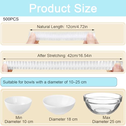 500pcs Plastic Bowl Covers Elastic Reusable Food Covers Outdoor Thickend Kitchen Bowl Dish Plate Cover (M-42CM / White-500)