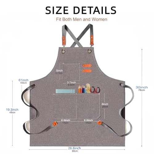Aprons for Men Women with 3 Pockets (Charcoal Grey)