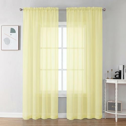 Light Yellow Sheer Curtains 84 Inches Long (Light Yellow / 42"W x 84"L (Pack of 2))