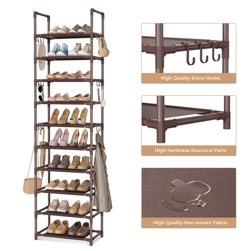 10 Tiers Tall Shoe Rack Holds 20 (Brown / 17" Wide - 10 Tier)