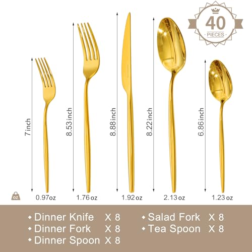 18 10 Silverware Set for 8 (Gold / 40-Piece)