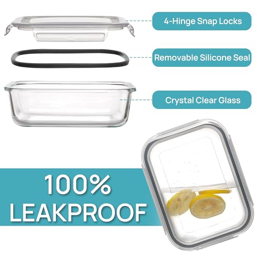 5 Pack 35oz Glass Food Storage Containers with Lids (Grey / 35oz)