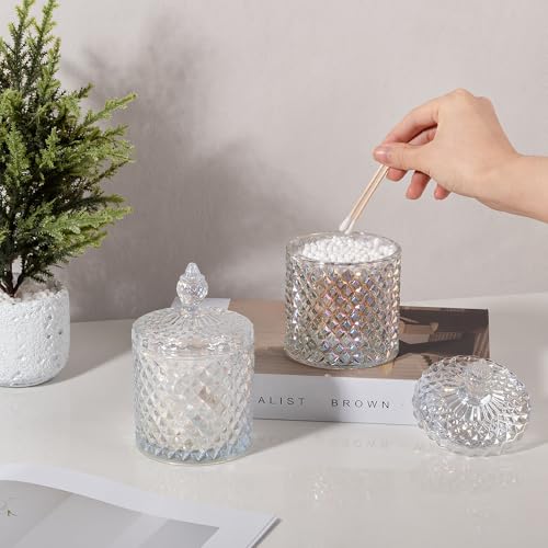 2 Pack Qtip Holder Apothecary Jars with Lid (10 oz (2 pack) / Iridescent)