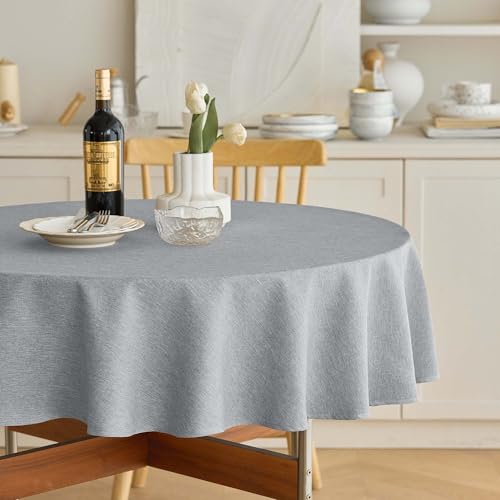 Linen Texture Round Tablecloths 60 Inch (Cool Grey / 60" (Round))