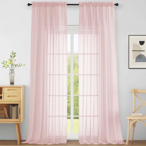 Extra Wide Blush Pink Sheer Curtains for Windows 108 inches Long (59"W x 108"L (Pack of 2) / Blush Pink)