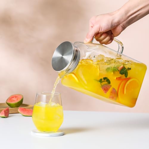 1 Gallon Square Glass Pitcher with Lid and Spout (Clear)