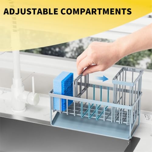 Sink Caddy Organzier with High Brush Holder (Grey Blue / 9.25 inches)