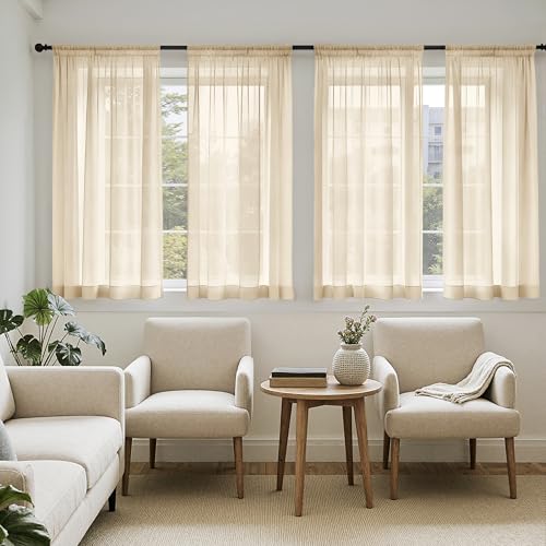 Cream Sheer Curtains 63 Inches Long 4 Panels 42 x 63 Inches (42"W x 63"L (Pack of 4) / Cream)