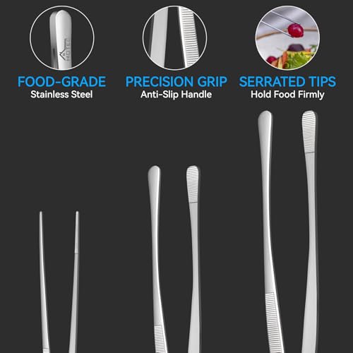 Kitchen Tweezers Stainless Steel Cooking Tweezers 3 Pcs (Silver 3PCS Round tips)