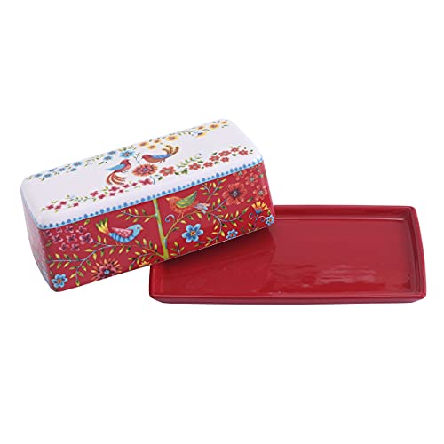 Red Spring Bird Ceramic Butter Dish with Lid (Red Spring Bird / Large)