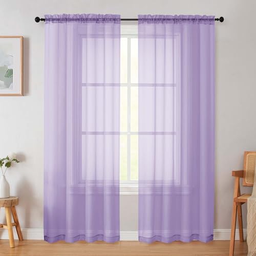 Lavender Sheer Curtain for Bedroom Living Room 78 Inches Long 2 Panels Set (Lavender / 42"W x 78"L (Pack of 2))