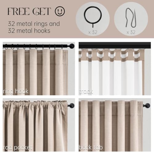 132 Inch Linen Blackout Curtains 2 Panels for Bedroom Living Room Darkening Thermal Insulated 100% Black Out Linen Drapes Back Tab Large Window Curtains Beige Natural (Natural Beige / 52"W x 132"L (Pack of 2))