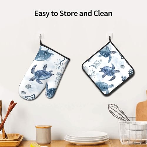 Nautical Oven Mitts for Women (Navy Turtle)