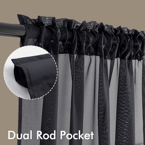 4 Panels Half Window Tier Black Sheer Curtains 42 x 36 Inches (42"W x 36"L (Pack of 4) / Black)