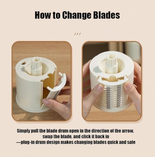 Rotary Cheese Grater with Hand Crank (Beige / 3 Blades)