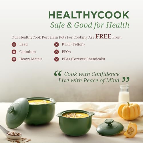 MINH LONG 1 Quart Porcelain Clay Pot for Cooking (Vesta - Green / 1 Quarts)