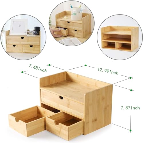 Bamboo Desk Organizer with Drawers (1 with shelf-3 Drawers)