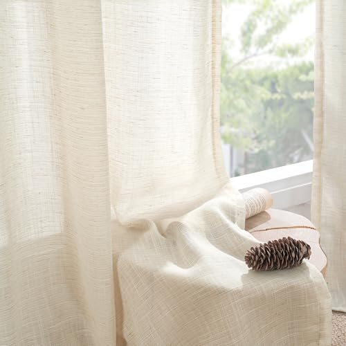 Beige Linen Semi Sheer Curtains 42X40 Inch Length 2 Panels (Light Beige / 42"W x 40"L (Pack of 2))