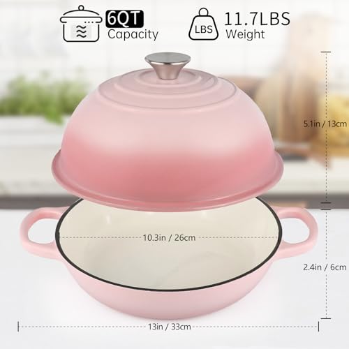 Enameled Bread Oven 10" Dutch Oven Pot with Lid Bread Dutch Oven Pink (Pink / 6QT)