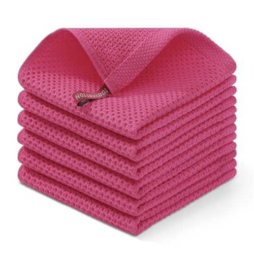 100% Cotton Waffle Weave Kitchen Dish Cloths 6 (Hot Pink / 12 X 12 - 6 Pack)