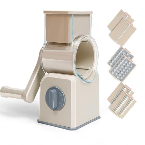 Rotary Cheese Grater with Hand Crank (Beige / 3 Blades)