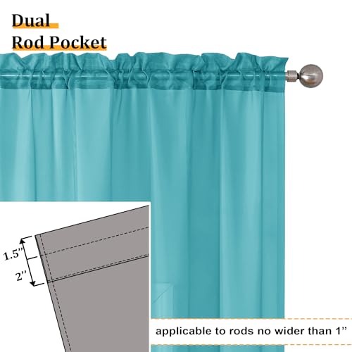 Turquoise Sheer Curtains 90 Inches Long 2 Panels Set (42"W x 90"L (Pack of 2) / Turquoise)