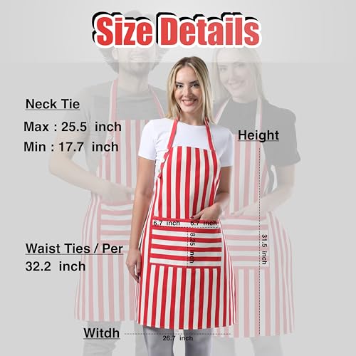 Kitchen Apron Cotton Waterdrop Resistant Adjustable Button Women Men (Red)