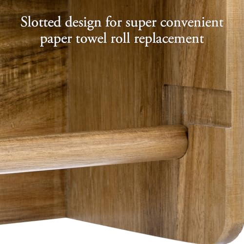 Acacia Wood Paper Towel Holder with Shelf (Premium Acacia Wood)