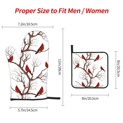 Winter Cardinal Birds Oven Mitts and Pot Holders Sets of 3 Hot Pads (Birds Cardinal)