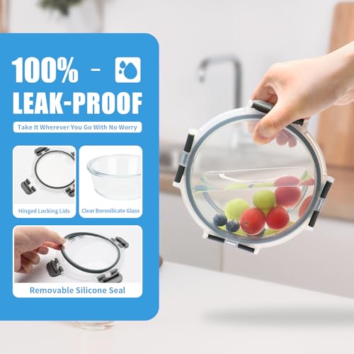 12 Pack 13oz Small Round Glass Food Storage Containers with Lids (13oz,Same Size - 12 Pack,Grey Set)