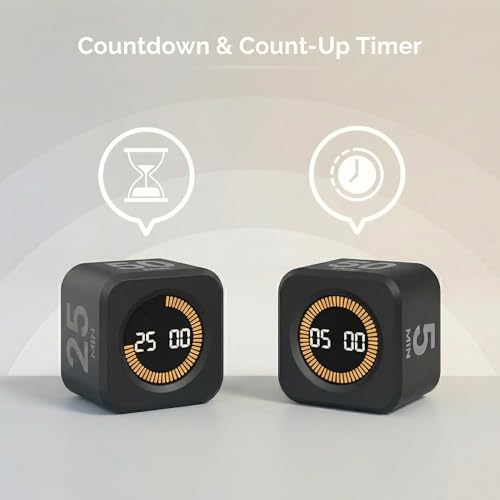 2 Pack KADAMS Pomodoro Cube Timer Productivity Visual Timer (Black)