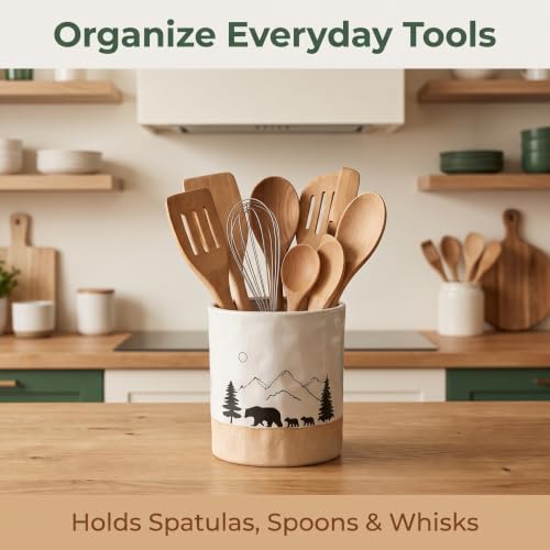 Ceramic Utensil Holder Nature Bear Design for Countertop utensil Crock
