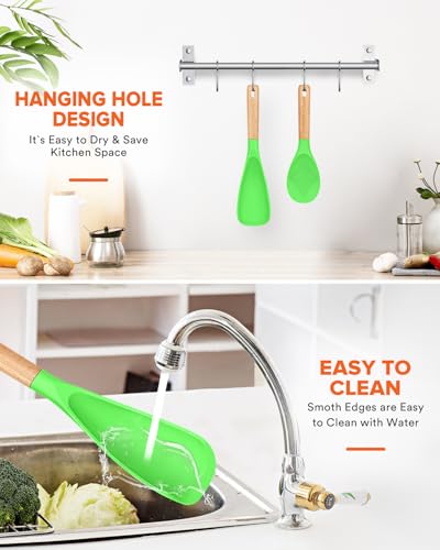Cooking Spoon and Rice Scooper for Nonstick Cookware (Apple Green)