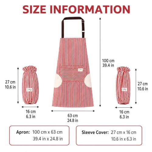 Waterproof Bib Apron Set with Sleeves (Red-striped)