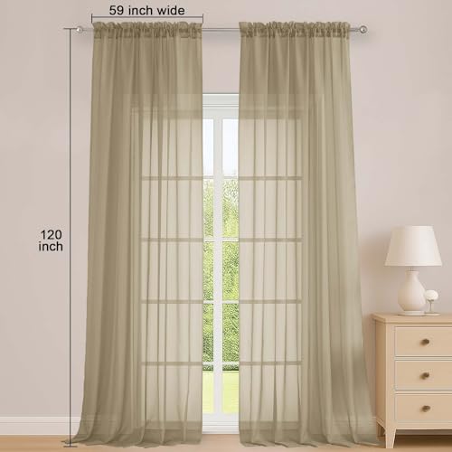 Taupe Sheer Curtains 120 Inch Long 2 Panels for Living Room 59" Wide (Taupe / 59"W x 120"L (Pack of 2))