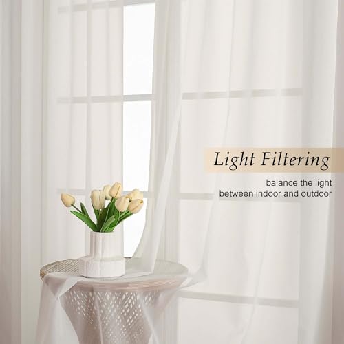 Extra Long Sheer Ivory Curtains for Bedroom Living Room 120 Inches Long 2 Panels Set (Ivory / 59"W x 120"L (Pack of 2))