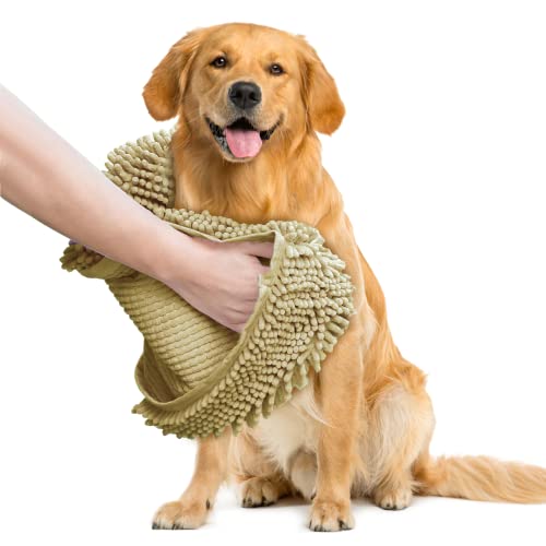 Doggy Dryer Highly Absorbent Microfiber Washable Dog Shammy Quick Drying Towel Absorber (31.5"L x 14"W / Beige)