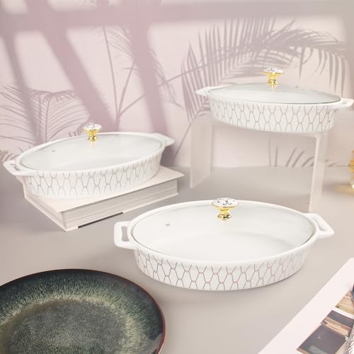 12" x 8" Ceramic Oval Casserole Dish with Glass Lid (White / 14.2 Inch(1.7 qt))