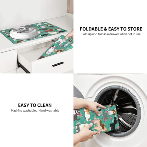 Dog Dish Drying Mat For Kitchen Microfiber Drying Mats Absorbent Reversible Dish Pad Draining Mats For Countertop Coffee Mats 18x24 Inch (Dog)