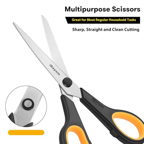 8.5" Heavy Duty Black Scissors for Office School Classroom Home Use (Yellow, Grey, Blue / 3-Pack)