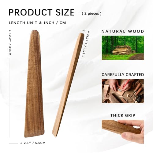 Flat Wooden Spatulas for Cooking (Sturdy 12inch / Acacia Brown)