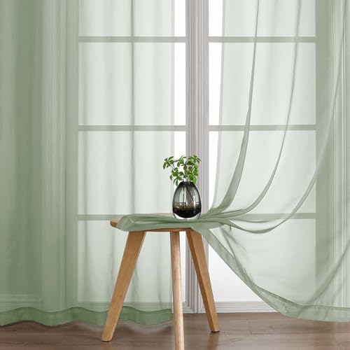 Green Sheer Curtains 216 Inches Long (42"W x 216"L (Pack of 2) / Sage Green)