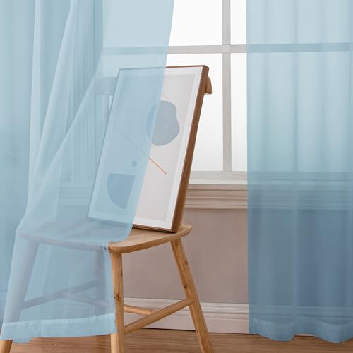 Sky Blue Sheer Curtains 84 Inches Long (Sky Blue / 42"W x 84"L (Pack of 2))
