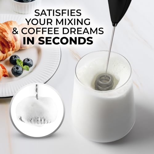 Powerful Milk Frother Wand With Duracell Batteries (Midnight Elite / Triple Whisk + Batteries)