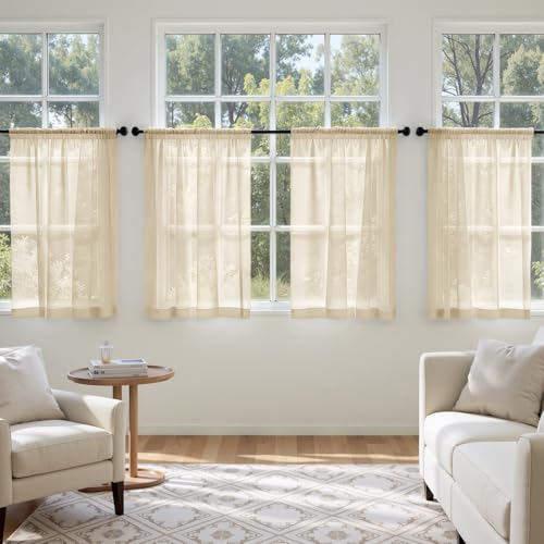 Cream Sheer Curtains 63 Inches Long 4 Panels 42 x 63 Inches (42"W x 63"L (Pack of 4) / Cream)